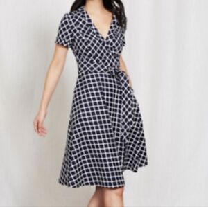 Boden Lara Wrap Dress (US 6L) Navy Blue White